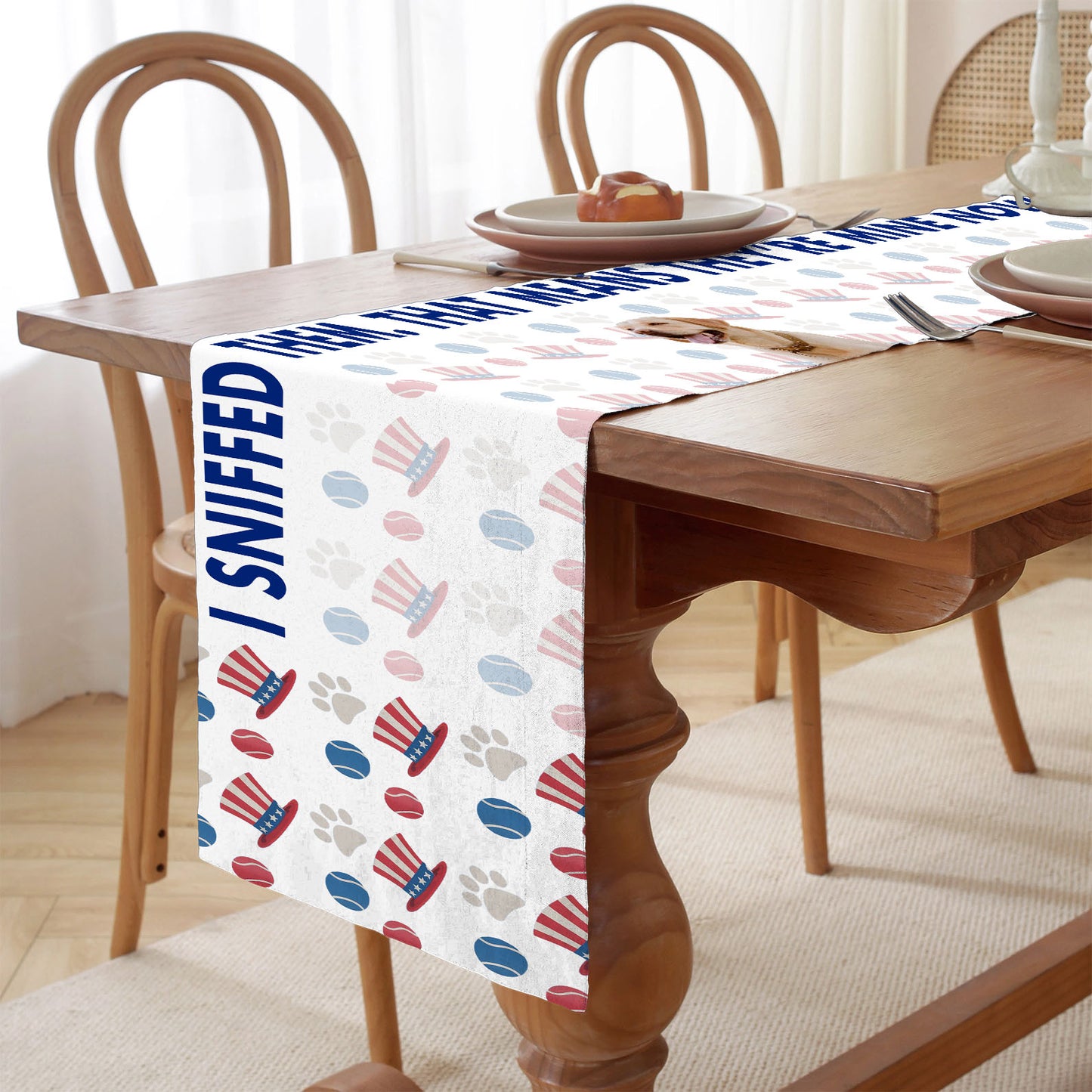 Personalized I Sniffed Them Table Runner | Custom Dog Photo | Patriotic 4th Of July Table Runner For Kitchen 682364