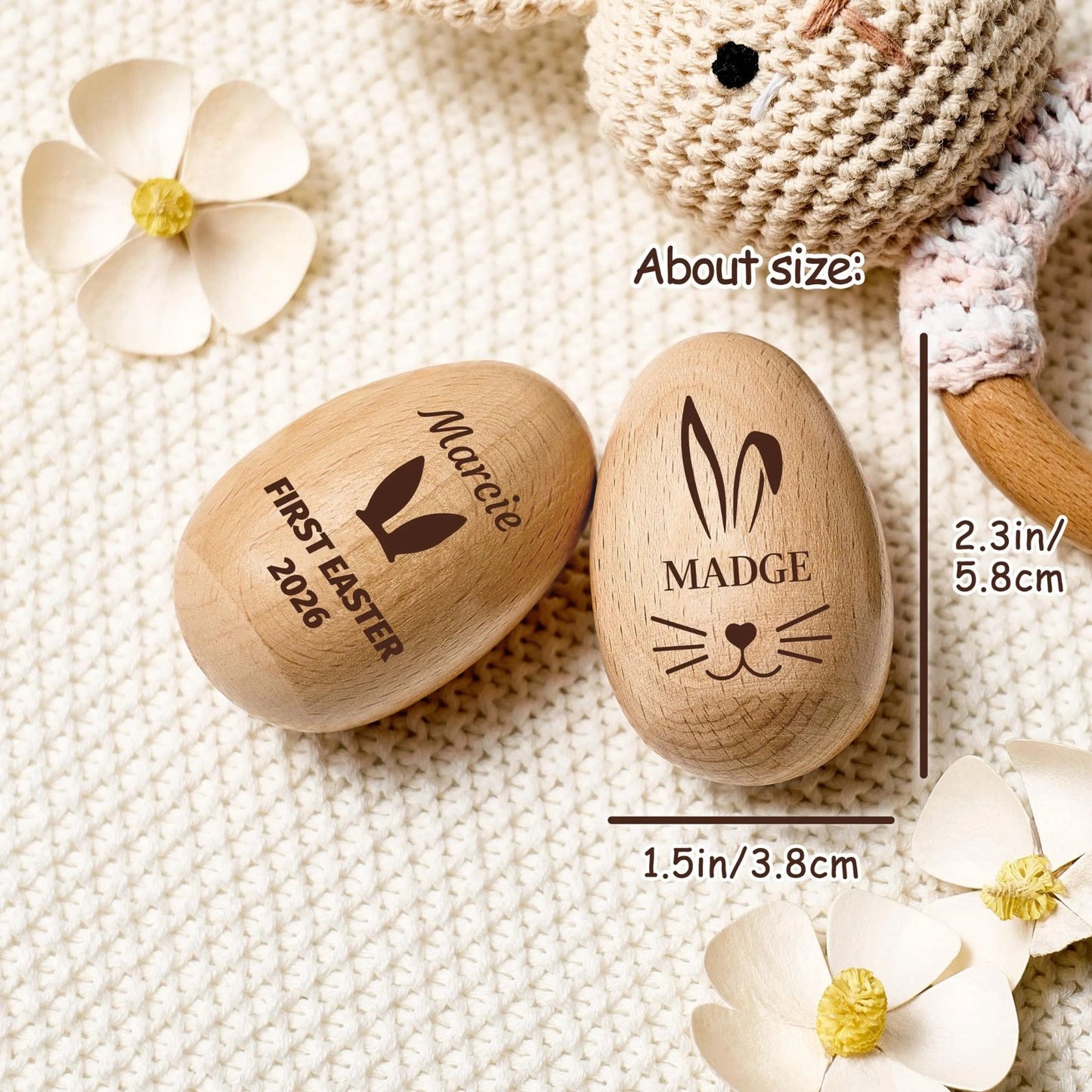 Personalized Wooden Musical Egg | Engraved Name Wooden Easter Egg Shakers | Baby First Easter 684465