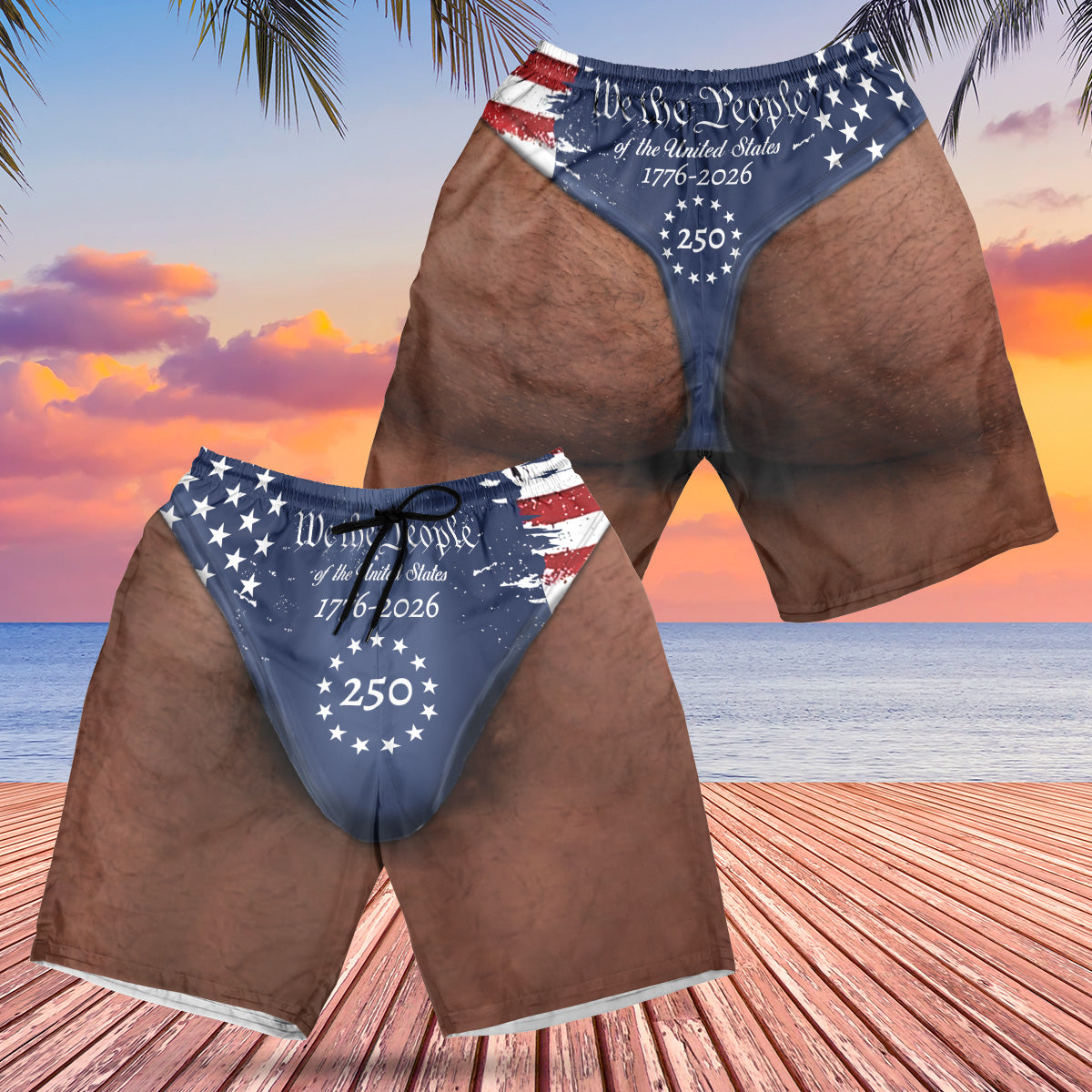 Personalized 250 Years We The People Beach Shorts, Custom AOP Swim Trunks, Funny 4th Of July Gift For Men 685580