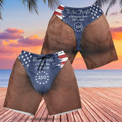 Personalized 250 Years We The People Beach Shorts, Custom AOP Swim Trunks, Funny 4th Of July Gift For Men 685580