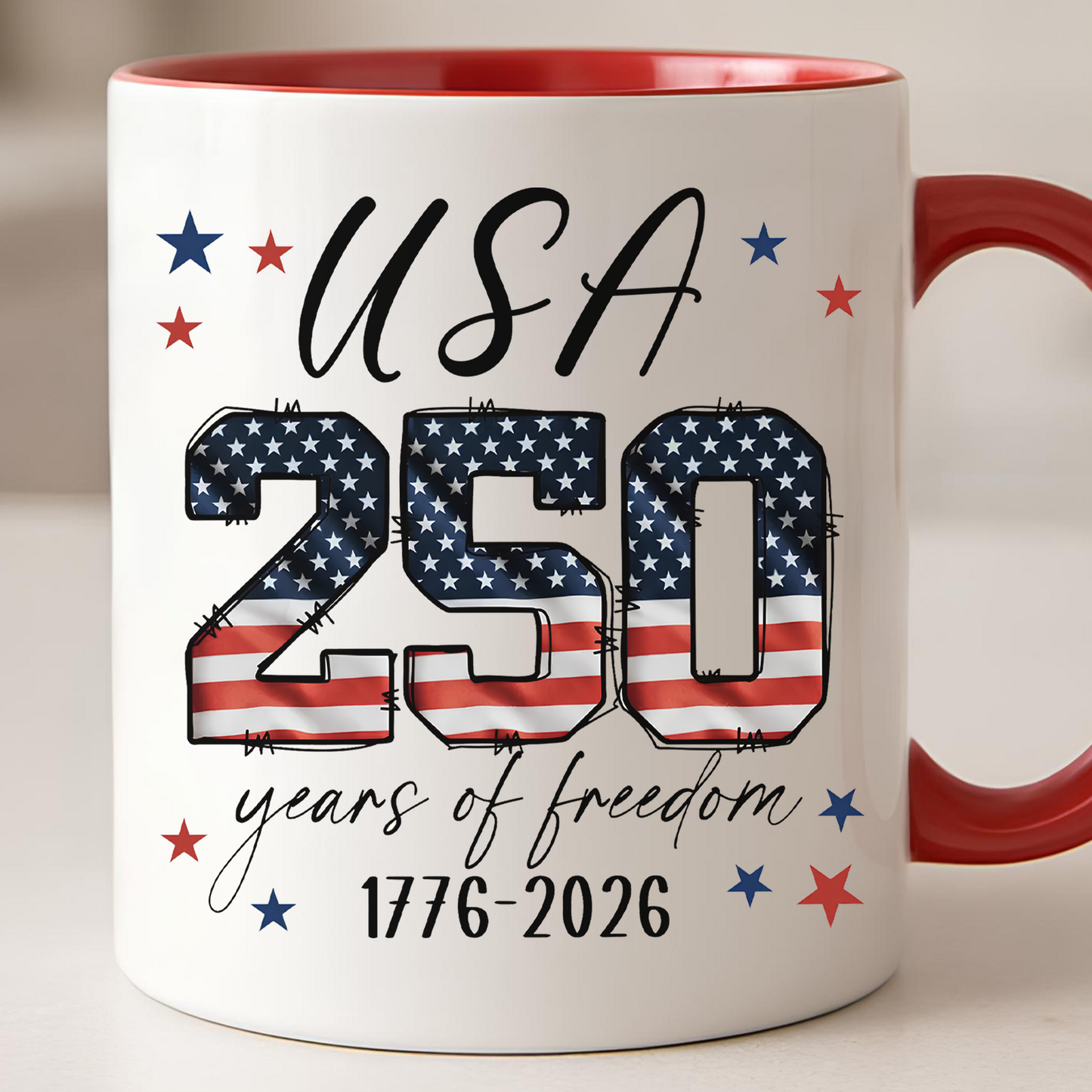USA 250 Years Of Freedom Mug | Patriotic 4th Of July Coffee Cup | Independence Day White Mug Accent Mug 684774