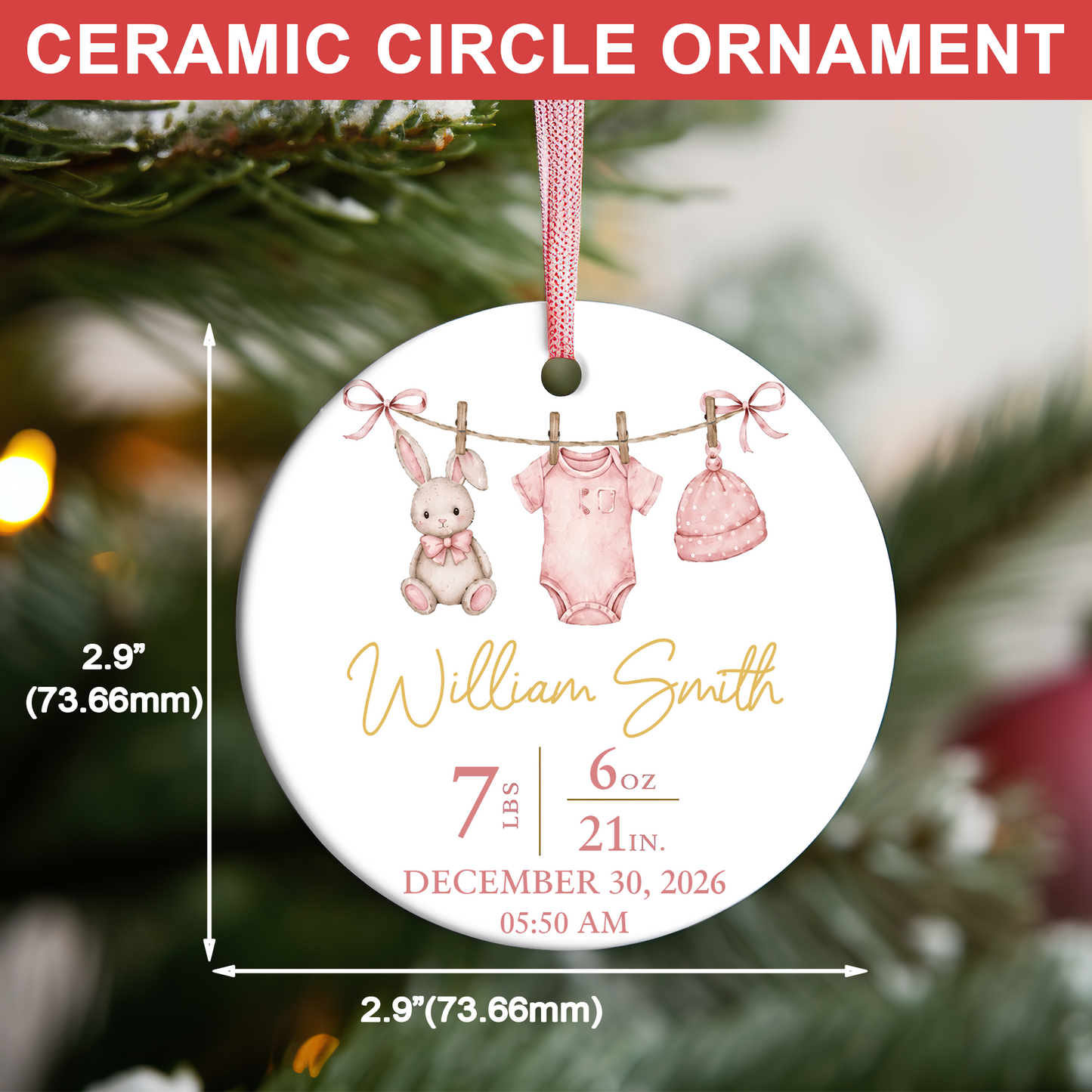 Personalized New Baby Ceramic Ornament, Custom Baby Birth Stats Ornament, Baby First Christmas Keepsake 685975