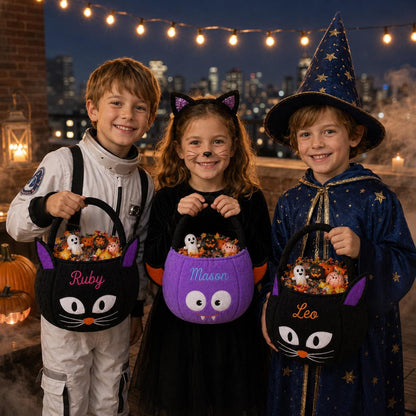 Personalized Halloween Trick Or Treat Candy Bucket, Custom Embroidered Plush Pumpkin Basket 686280 WFD