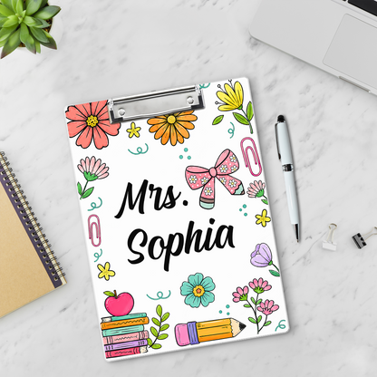 Custom Teacher Name Clipboard, Personalized Back To School Floral Clipboard, Teacher Appreciation Gift 685524