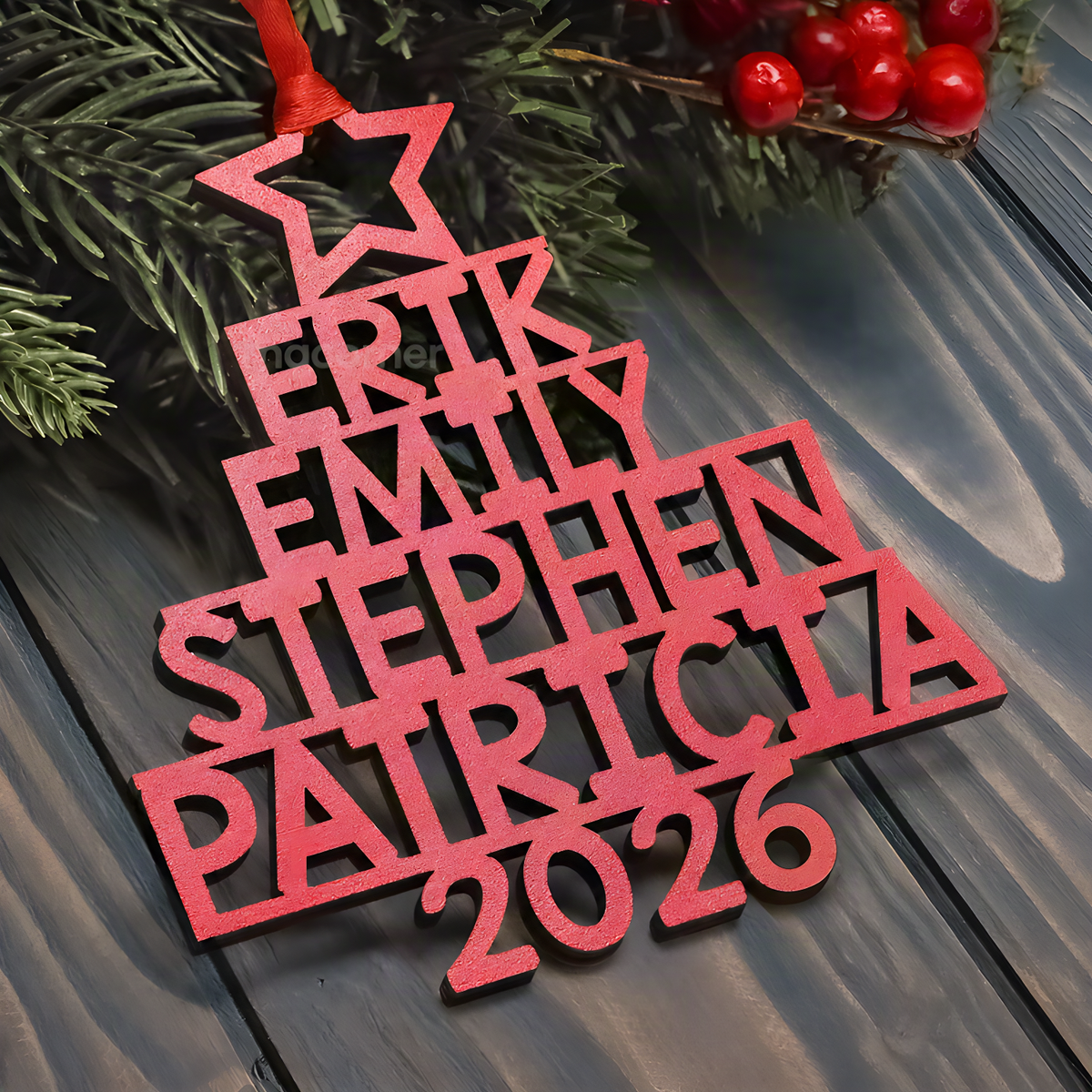 Custom Family Names Wooden Ornament, Personalized Christmas Keepsake Gift 686617