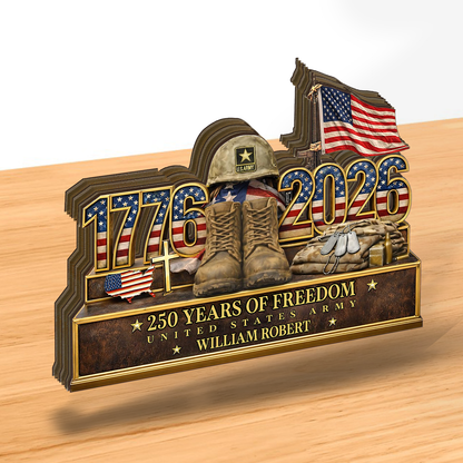 America 250 Years Of Freedom Veteran Tribute Wooden Block | Personalized Wooden Decor | Patriotic 4th Of July Wood Display 685050