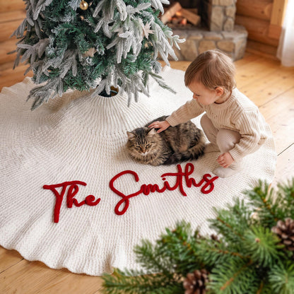 Personalized Knit Christmas Tree Skirt, Custom Embroidered Family Name Christmas Decor 686234 WFD