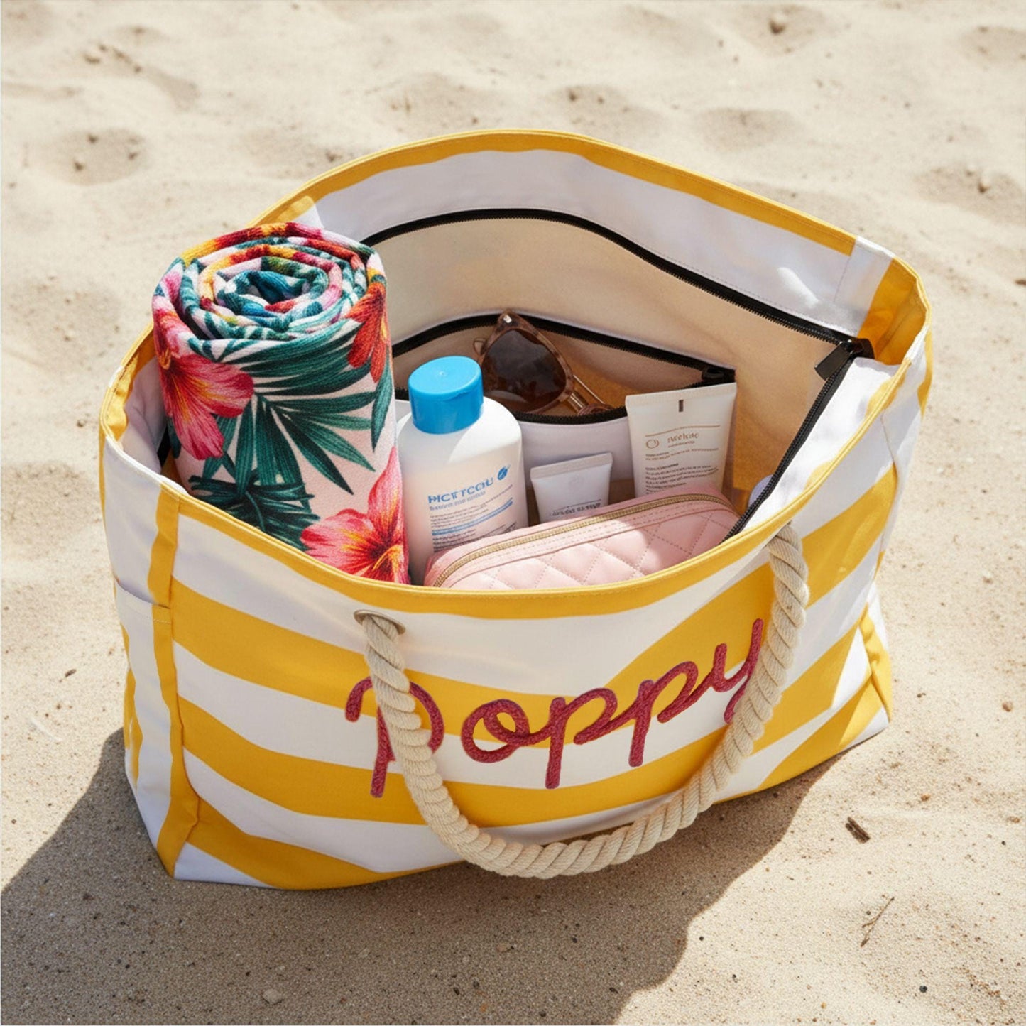 Custom Name Beach Bag With Zipper | Personalized Waterproof Pool Tote | Embroidered Girls Trip Bag | Summer Vacation Gift 685502