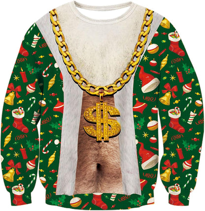 Funny Christmas Ugly Sweater For Men, Fake Belly All-Over Print Sweatshirt 686358 WFD