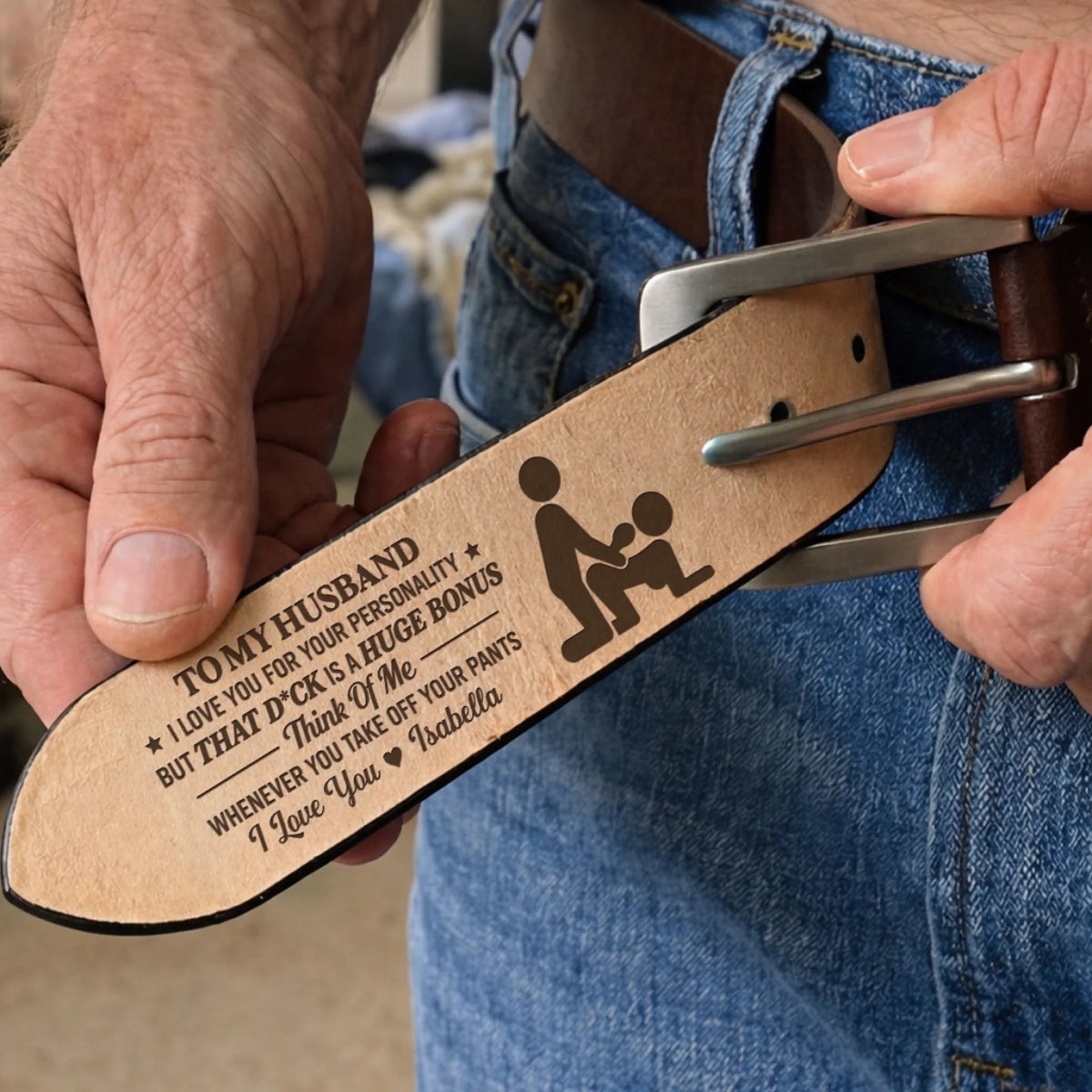 Personalized Naughty Quote Leather Belt, Custom Engraved Leather Belt, Funny Gift For Couple 686496 WFD