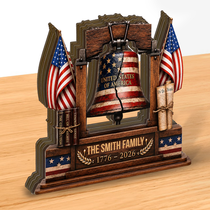 Custom Family Name USA 250th Anniversary Wooden Block | Personalized Liberty Bell Decor | Patriotic 4th Of July Decoration 685817