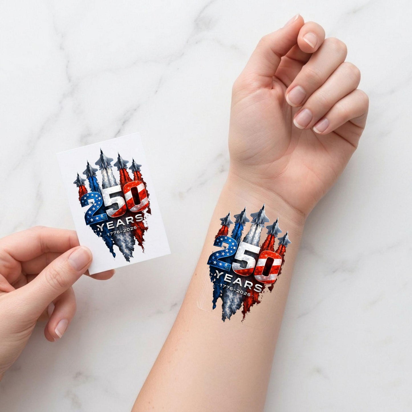 Personalized USA 250th Anniversary Temporary Tattoos | 250 Years Of Freedom Tattoos | Patriotic 4th Of July Tattoos 685267