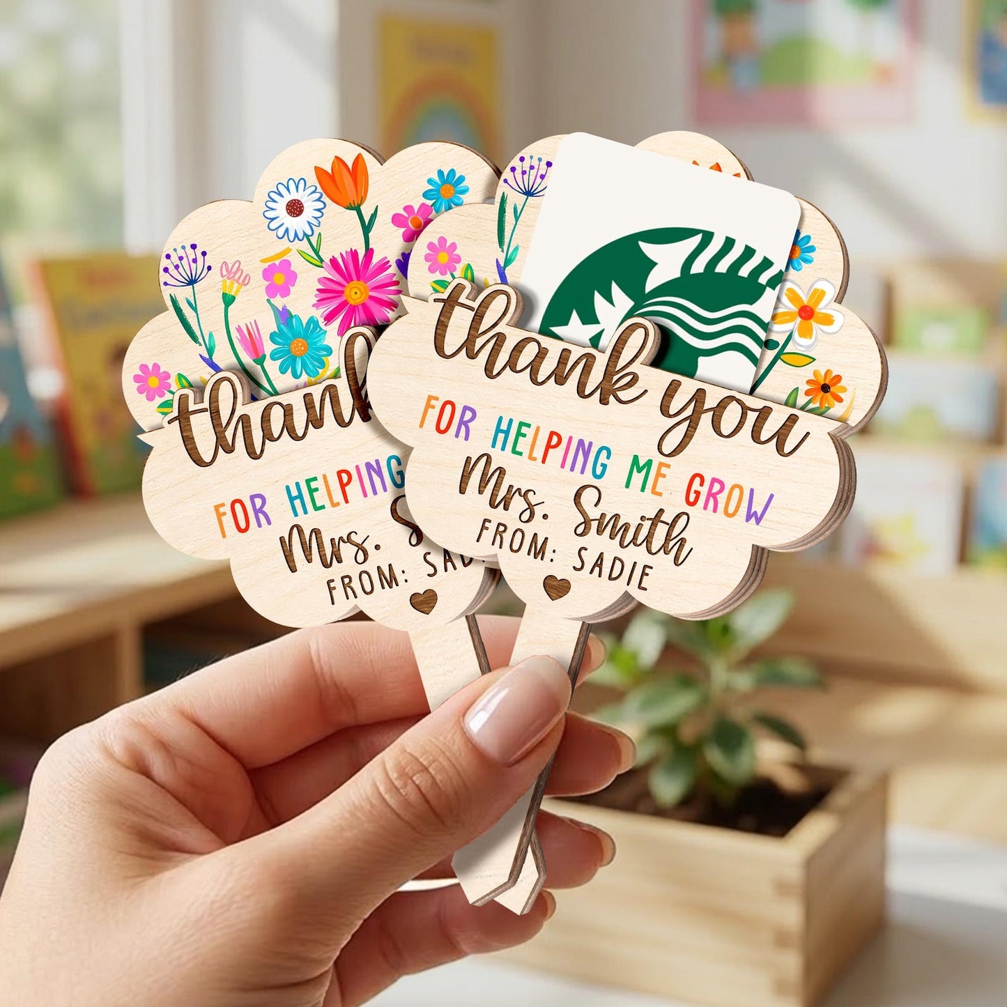 Personalized Thank You For Helping Me Grow Card Holder, Custom Name Teacher Appreciation Gift 684902