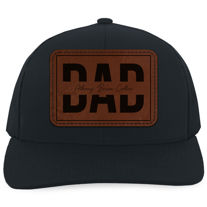 Personalized Dad Trucker Leather Patch Hat With Kids Names, Father’s Day Gift, Gift For Dad 685076