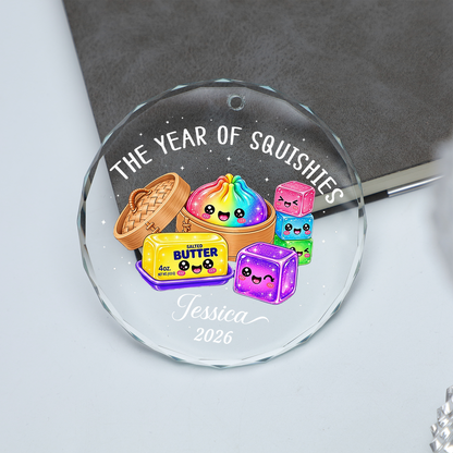Personalized The Year Of Squishies Glass Ornament, Custom Name Funny Kid Christmas Gift 686576