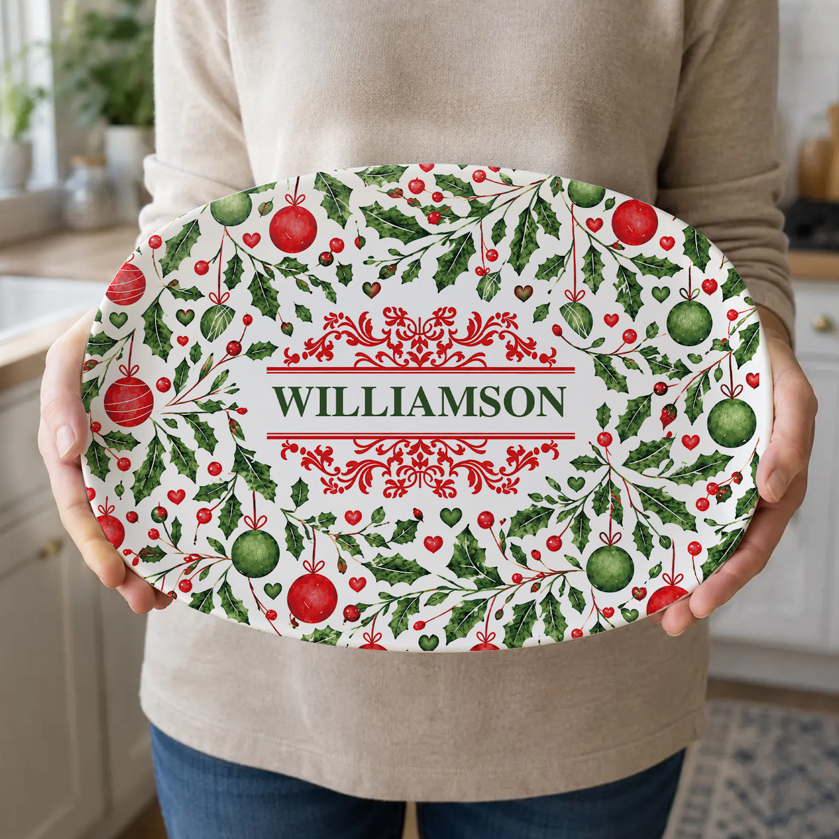 Personalized Christmas Serving Plate, Custom Name Holiday Plate Gift For Family 686639