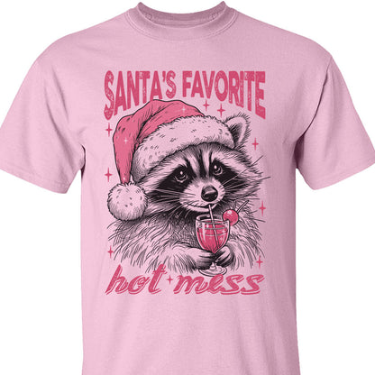 Santa's Favorite Hot Mess Shirt, Funny Christmas Raccoon Sweater, Trendy Pink Christmas Sweatshirt T1640