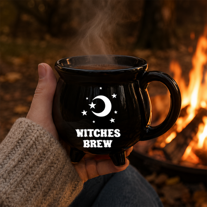 Witches Brew Cauldron Mug, Witch Black Ceramic Coffee Mug, Spooky Halloween Gift 685783