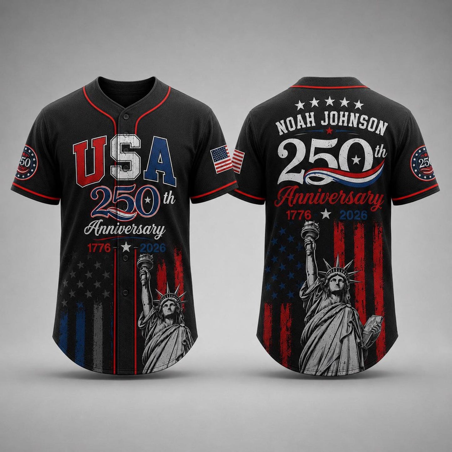Black USA 250th Anniversary Baseball Jersey, Personalized 1776-2026 Jersey, Patriotic 4th Of July Shirt 685244