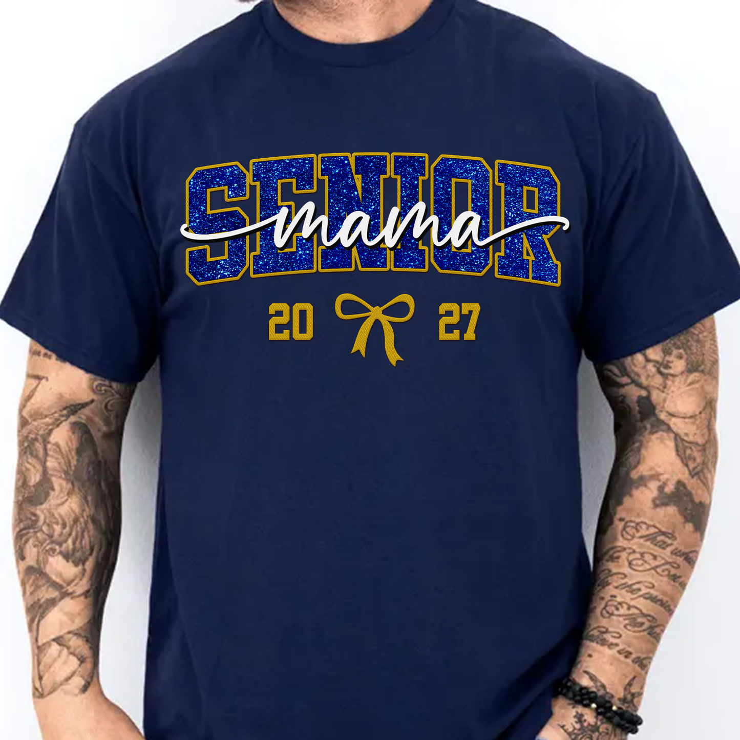 Personalized Embroidered Senior Mama Dark Shirt, Class Of 2027 Tee, Sparkle Graduation Gift 685675