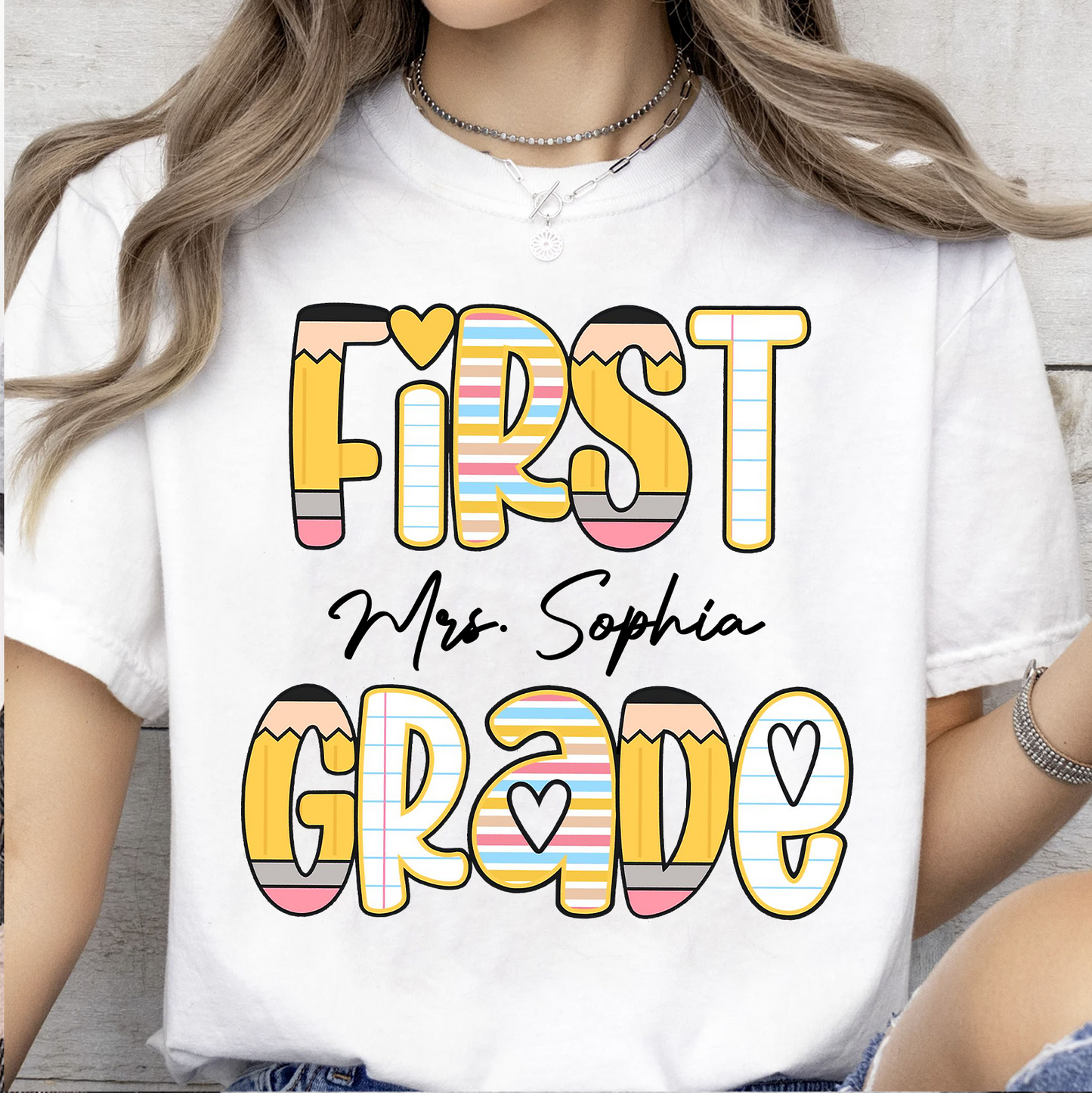 Personalized Grade Level Bright Shirt, Custom Teacher Name Appreciation Tee, Back To School Gift 685488
