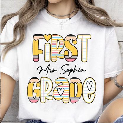Personalized Grade Level Bright Shirt, Custom Teacher Name Appreciation Tee, Back To School Gift 685488