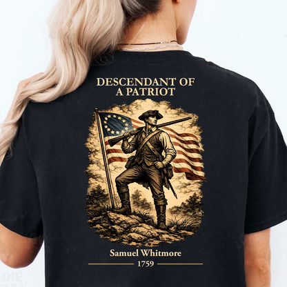 Personalized Descendant Of A Patriot Backside Dark Shirt | 250 Years Revolutionary War Ancestor Tee, Patriotic Tee 684476