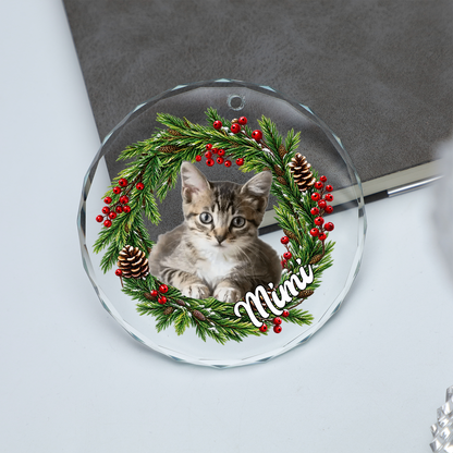 Custom Pet Photo Glass Ornament, Christmas Keepsake Gift For Pet's Lover 686003