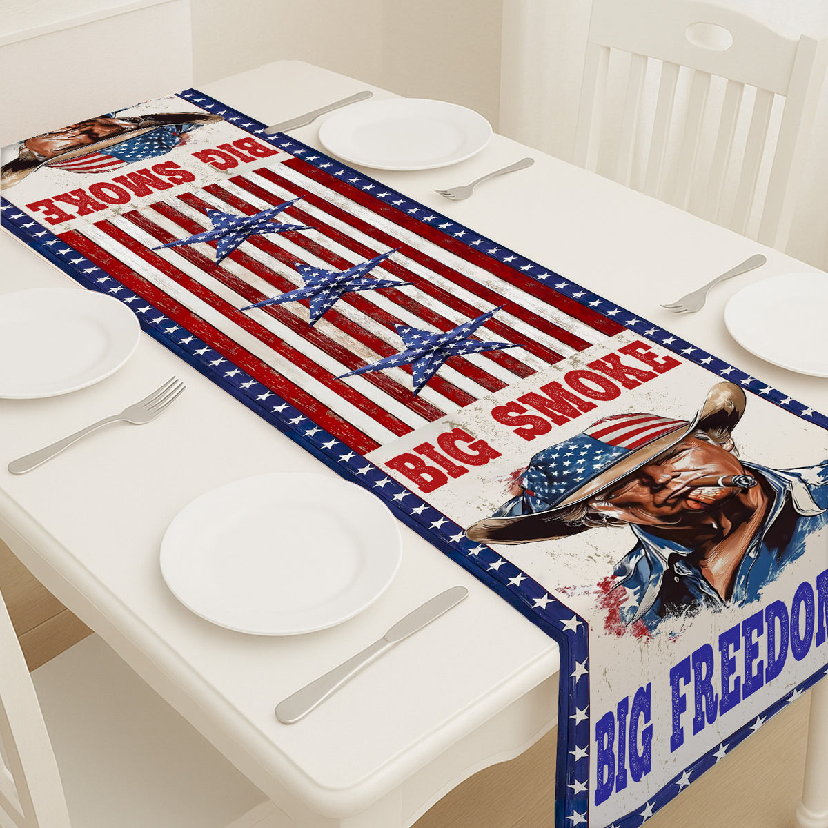 Big Smoke Big Freedom Trump Table Runner | Retro Western USA | Trump 4th Of July Table Runner For Kitchen 682352 - GOP