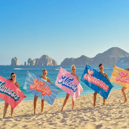 Personalized Retro Beach Towel With Name, Groovy Bath Towel Gift For Summer 684831