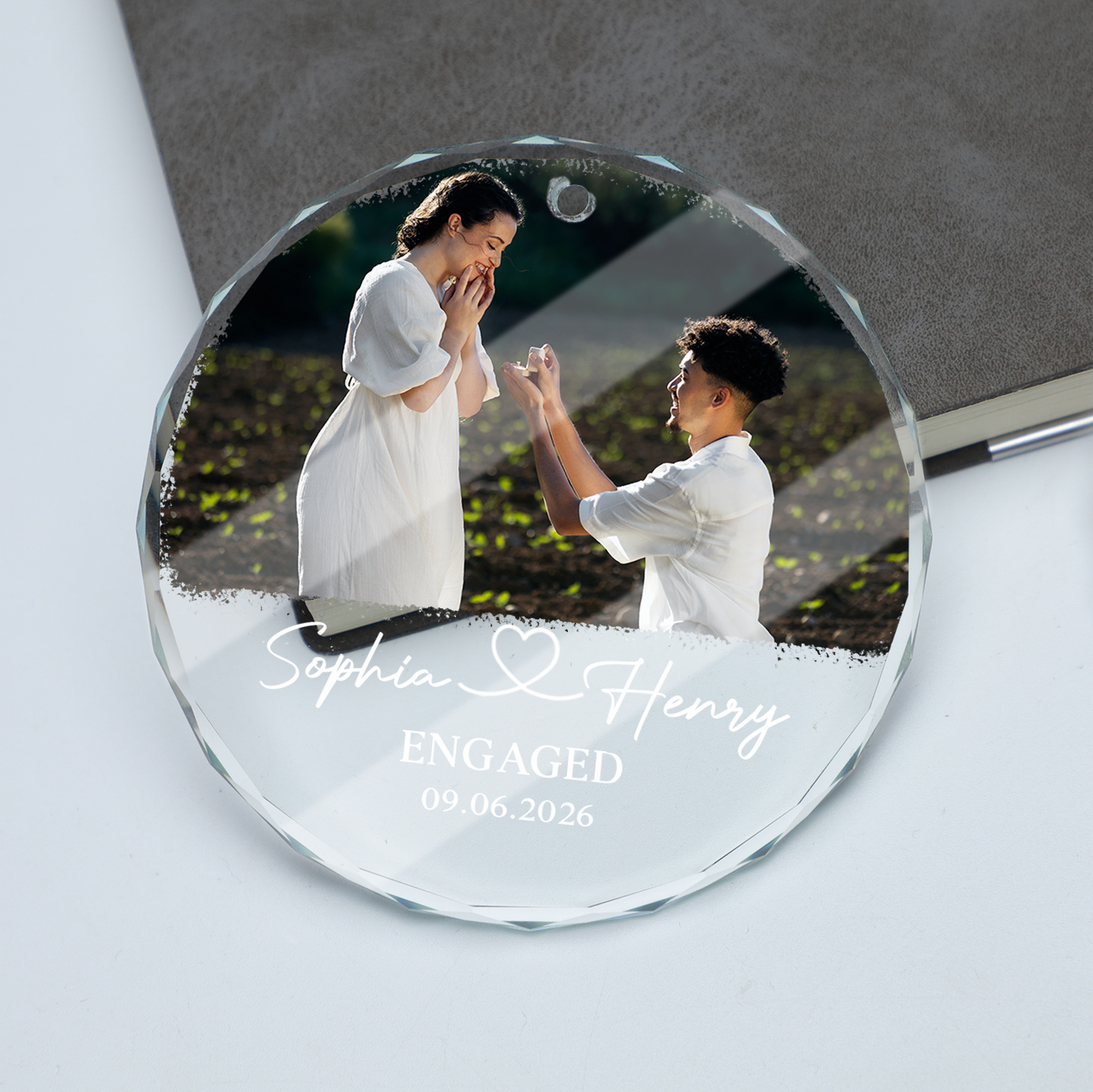 Custom Photo Engagement Glass Ornament, First Engaged Christmas Ornament, Gift For Couple 685774