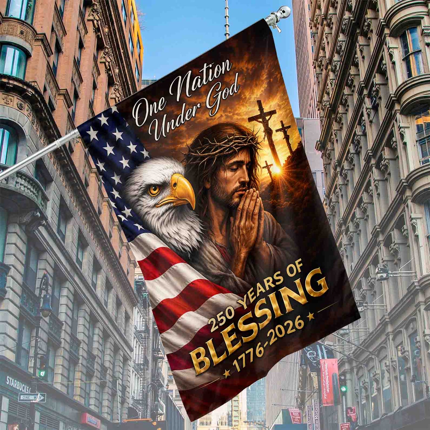 Custom Name 250 Years Of Blessing House Flag | One Nation Under God Christian Flag 684962
