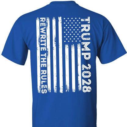 Trump 2028 Shirt with Back Design | MAGA "Rewrite the Rules" Patriotic T-Shirt with USA Flag | Support Trump Apparel | GOP 682281