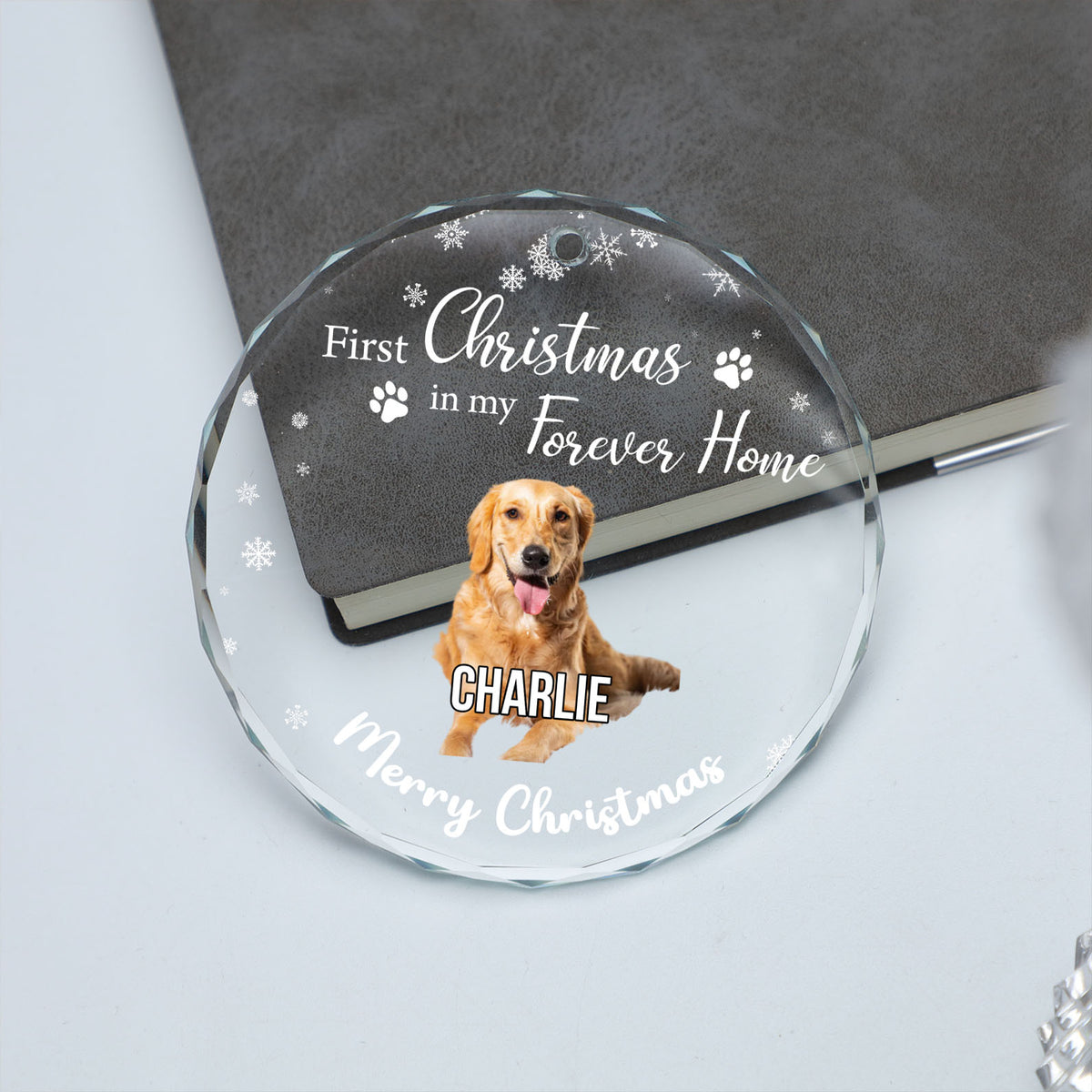 First Christmas in My Forever Home Glass Ornament | Custom Photo Glass Ornament | Personalized Gift For Dog Lovers 682653