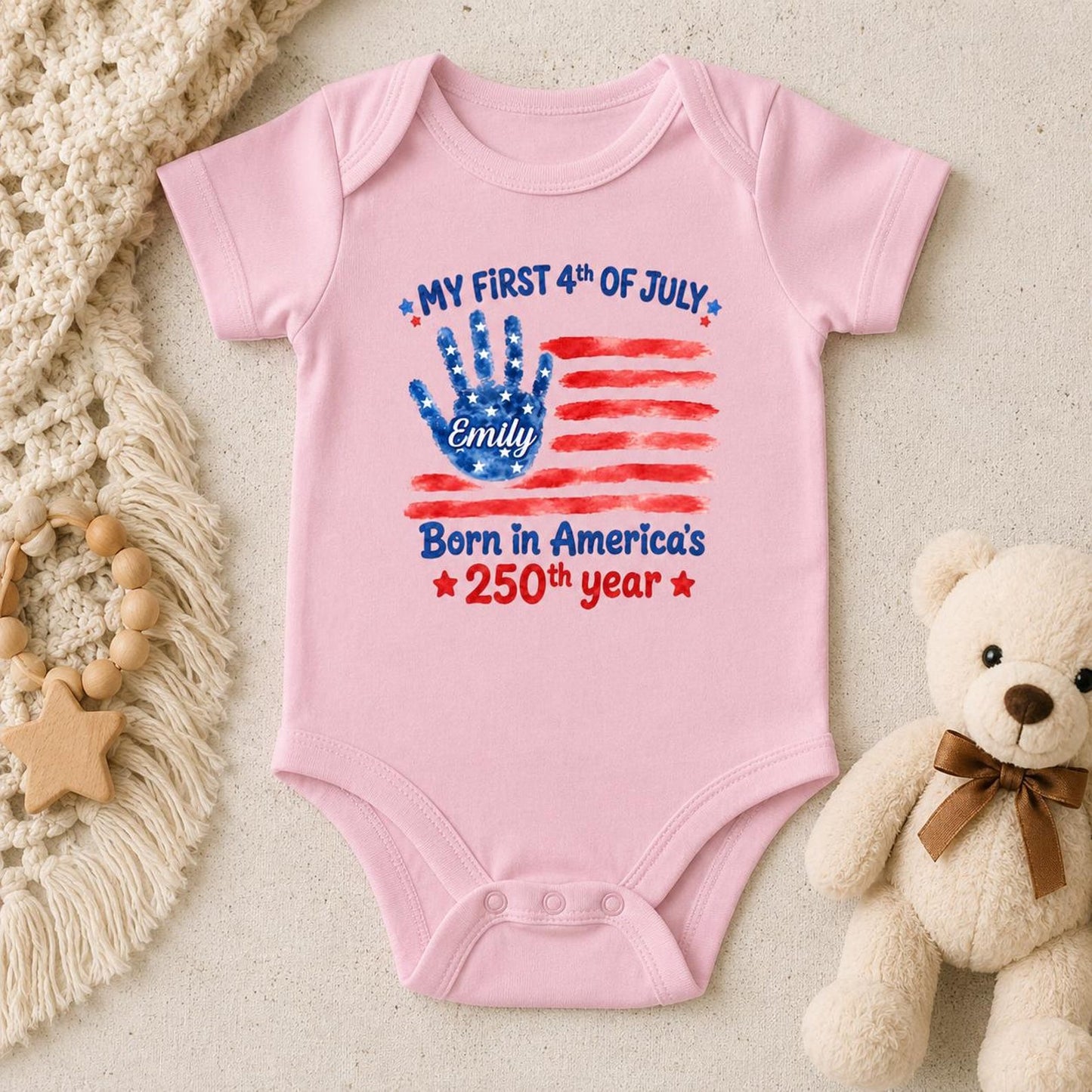 Personalized My First 4th Of July Baby Bodysuit, Born In America’s 250th Year Outfit, Patriotic 4th Of July Baby Gift 685360