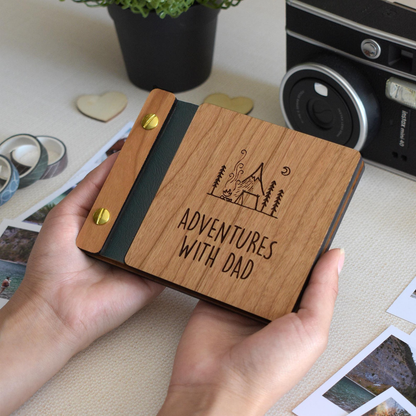 Custom Photo Father's Day Mini Keepsake Photo Book, Handcrafted Wooden Cover, Personalized Gift For Dad 685028