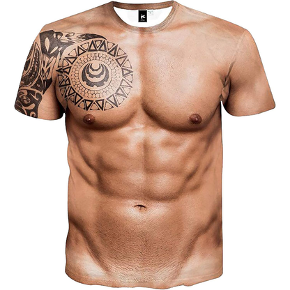 Funny Men's 3D Muscle Tattoo AOP Shirt, Muscle Six Pack Abs T-Shirt, Funny Men Gag Gift 686659 WFD