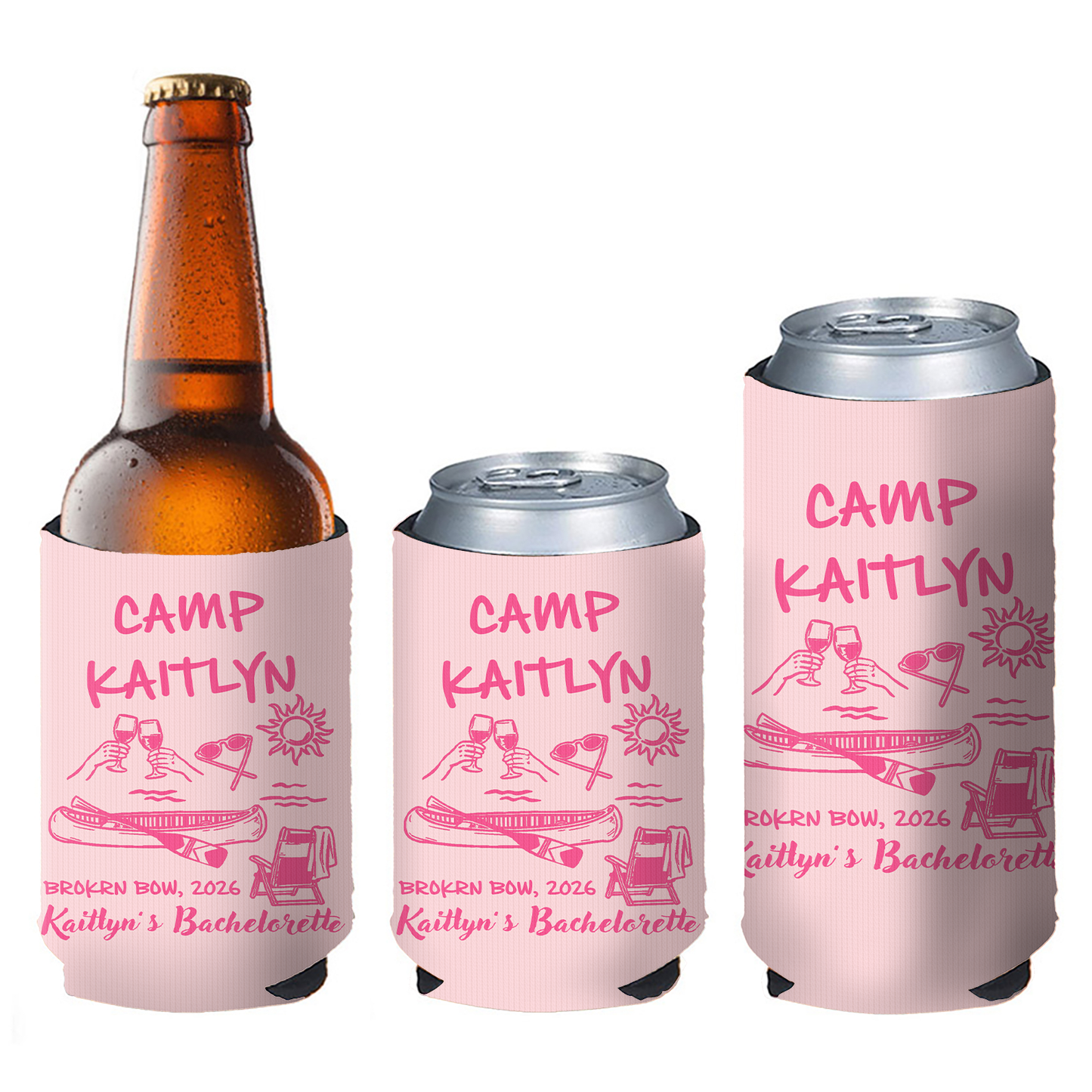 Personalized Camp Bachelorette Can Cooler, Custom Summer Party Favor, Beach Trip Gift 685806