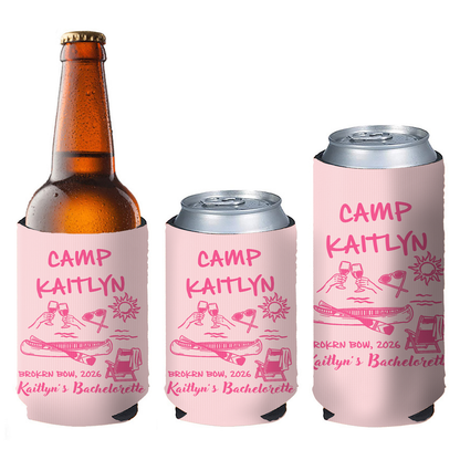 Personalized Camp Bachelorette Can Cooler, Custom Summer Party Favor, Beach Trip Gift 685806