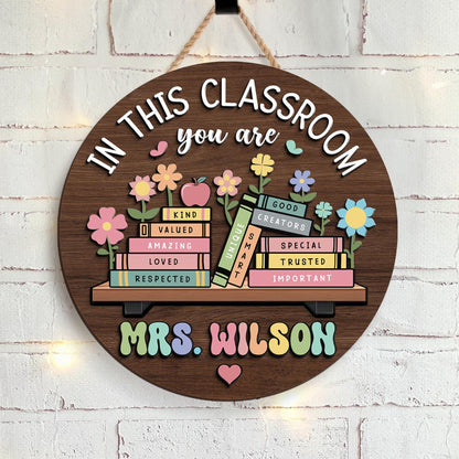 Custom Teacher Name Wooden Sign, Personalized Back To School Door Hanger, Teacher Appreciation Gift 685434 WFD