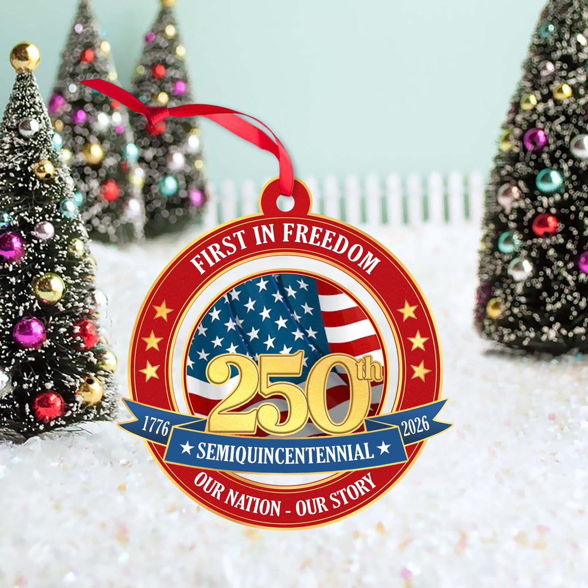 America 250 Years Birthday Wood Ornament | USA Semi-Quincentennial 1776-2026 | United States Patriotic Ornament 682720