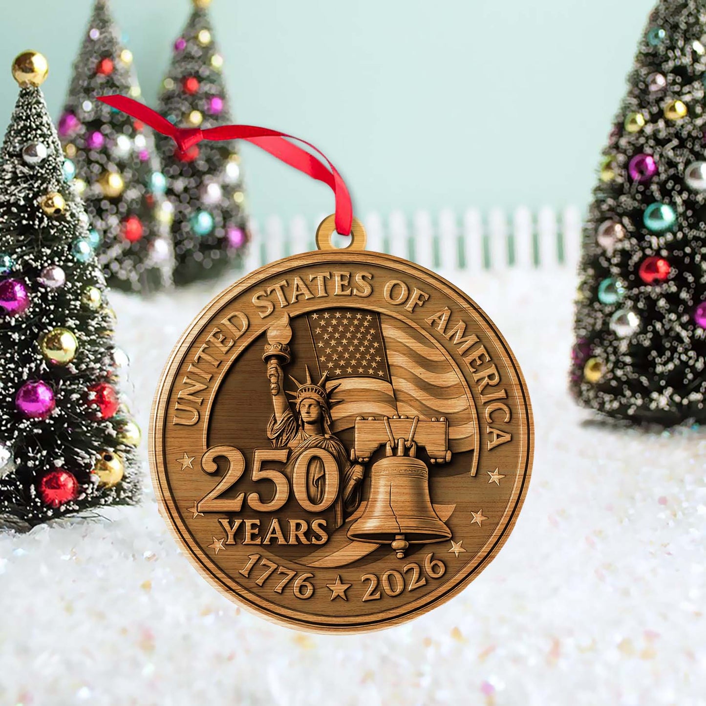 250 Years 1776–2026 Wood Ornament | USA Patriotic Liberty Bell Decoration | 250th Anniversary Independence Day Christmas Ornament 682757