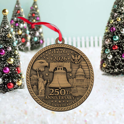 250 Years USA Anniversary 1776–2026 Wood Ornament | Patriotic 4th of July Decoration | Happy 250th Birthday America Ornament 682759