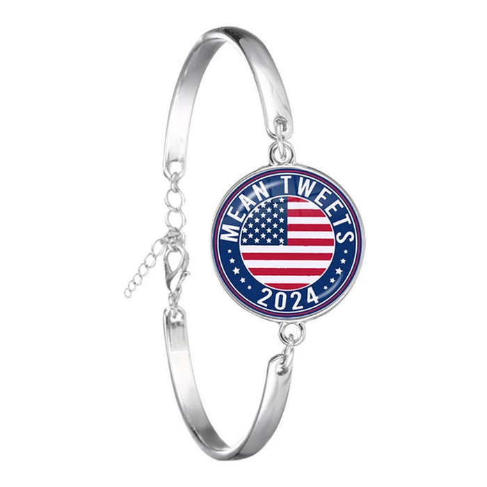 He Will Be Back Bracelet 2024 USA Trump Collection Glass Cabochon Silver Plated Bangle Jewelry for Women Men Support Trump