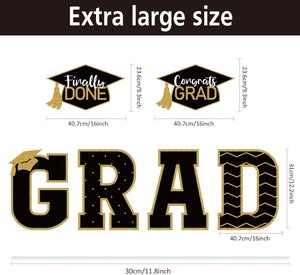 11 Pcs Graduation Yard Sign Decorations Congrats Graduation Lawn Signs 2024 Grad Yard Signs with 23 Stakes for Outdoor Grad Party(Black and Gold, Simple Style)