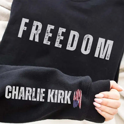 Freedom Charlie Kirk Memorial Sweatshirt | Charlie Kirk Sleeve Right Print Sweater | Human Rights Apparel 682917