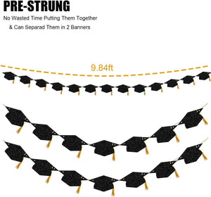 Graduation Decorations Class of 2024 Glitter Pre-Strung Congrats Grad Graduation with Tassel Party Congratulations Banner Decor College High School Graduation Party Favors Black