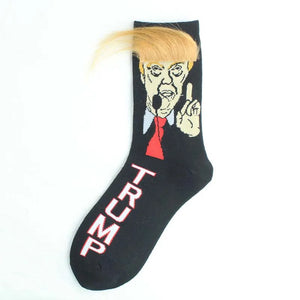 Spoof Funny President Donald Trump Socks with 3D Fake Hair Crew Socks Mens Compression Socks Streetwear Hip Hop