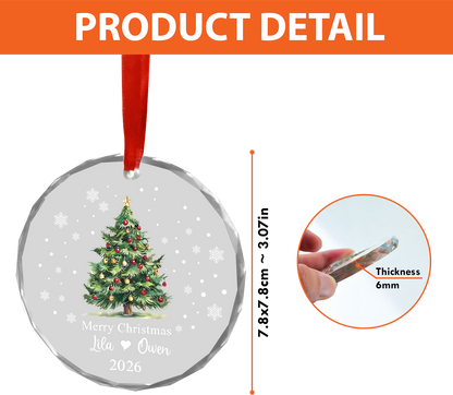 Personalized Crystal Christmas Tree Glass Ornament, Custom Name Holiday Decor Gift For Couple 686619