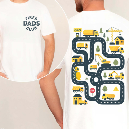 Funny Tired Dads Club Bright Shirt With Construction Track Back Print, Father’s Day Pocket & Back Shirt 684934